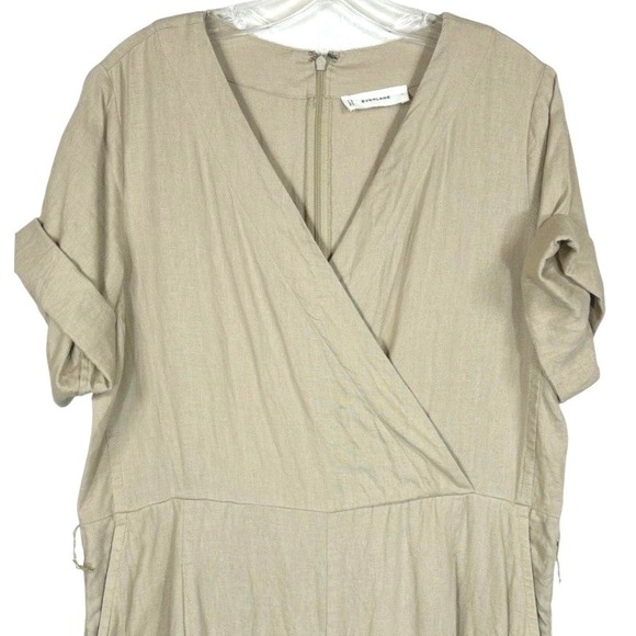 Everlane Womens Size 6 Flax Linen Blend Short Sleeve Jumpsuit Cropped Khaki‎ - Picture 6 of 14